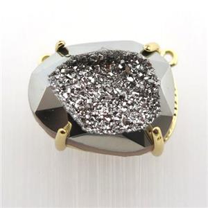 silver Agate Druzy teardrop pendant, approx 16-20mm [GM12516]
