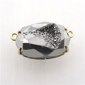 silver Agate Druzy oval pendant, approx 13-22mm [GM12529]