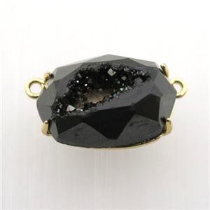 black Agate Druzy oval pendant, approx 13-22mm [GM12530]