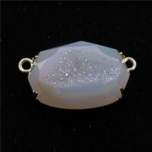 white AB-color Agate Druzy oval pendant, approx 13-22mm [GM12531]