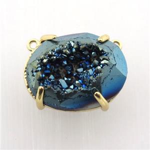 Agate Druzy oval pendant, blue electroplated, approx 16-20mm [GM12533]