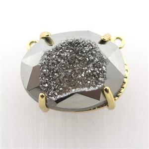 silver Agate Druzy oval pendant, approx 16-20mm [GM12536]