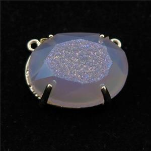 white AB-color Agate Druzy oval pendant, approx 16-20mm [GM12537]