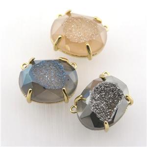 Agate Druzy oval pendant, mix color, approx 16-20mm [GM12538]