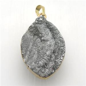 silver Solar Agate Druzy leaf pendant, gold plated, approx 25-35mm [GM12540]