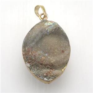 champagne Solar Agate Druzy leaf pendant, gold plated, approx 25-35mm [GM12541]