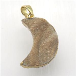 champagne Solar Agate Druzy moon pendant, gold plated, approx 13-25mm [GM12549]