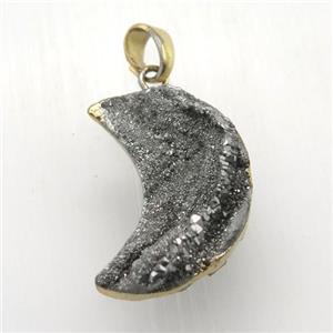 silver Solar Agate Druzy moon pendant, gold plated, approx 13-25mm [GM12550]