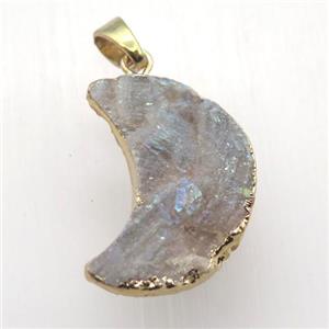 AB-color Solar Agate Druzy moon pendant, gold plated, approx 13-25mm [GM12551]