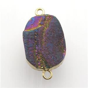 rainbow Solar Agate Druzy connector, oval, gold plated, approx 16-22mm [GM12558]