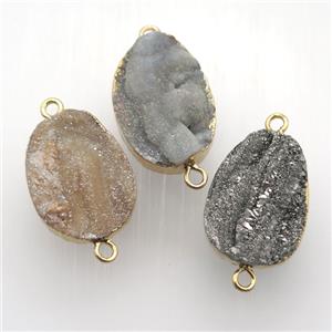 Solar Agate Druzy connector, oval, gold plated, mix color, approx 16-22mm [GM12562]