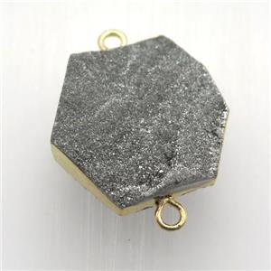 silver Solar Agate Druzy connector, hexagon, gold plated, approx 20mm dia [GM12565]