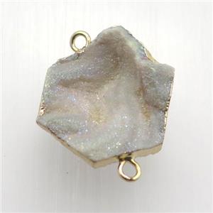 AB-color Solar Agate Druzy connector, hexagon, gold plated, approx 20mm dia [GM12566]