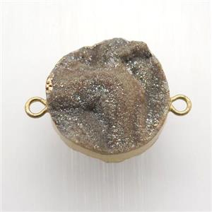 champagne Solar Agate Druzy connector, circle, gold plated, approx 20mm dia [GM12569]