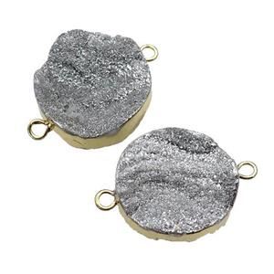 silver Solar Agate Druzy connector, circle, gold plated, approx 20mm dia [GM12570]