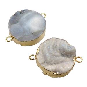 AB-color Solar Agate Druzy connector, circle, gold plated, approx 20mm dia [GM12571]