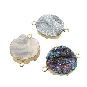 Solar Agate Druzy connector, circle, gold plated, mix color, approx 20mm dia [GM12572]