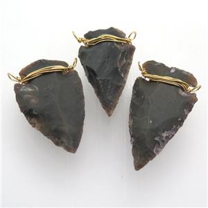 Rock Agate arrowhead pendant, wire wrapped, approx 20-40mm [GM12575]