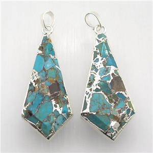 Mosaic Turquoise pendant, silver plated, approx 20-45mm [GM12579]