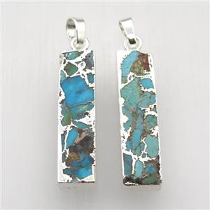 Mosaic Turquoise pendant, rectangle, silver plated, approx 10-35mm [GM12581]