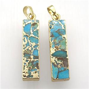 Mosaic Turquoise pendant, rectangle, gold plated, approx 10-35mm [GM12582]