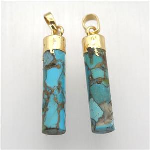 Mosaic Turquoise pendant, column, gold plated, approx 6-25mm [GM12583]