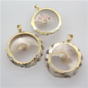 Mother Of Pearl pendant, gold plated, approx 30-40mm [GM12589]