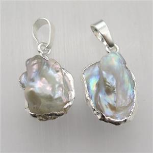 white Pearl pendant, freeform, silver plated, approx 12-20m [GM12597]