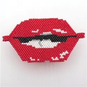 Handcraft connector with seed glass beads, red, approx 40-55mm [GM12621]