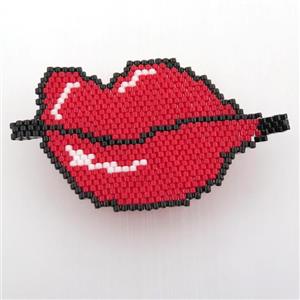 Handcraft lip connector with seed glass beads, red, approx 37-50mm [GM12628]