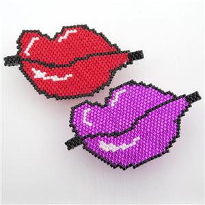Handcraft lip connector with seed glass beads, mix color, approx 37-50mm [GM12629]