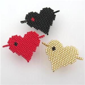 Handcraft heart connector with seed glass beads, mix color, approx 28mm [GM12633]