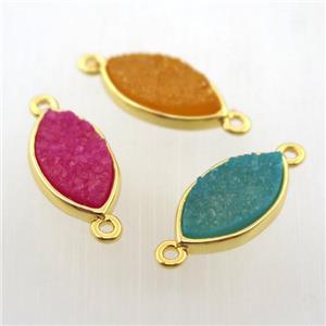 agate druzy horse-eye connector, gold plated, mix color, approx 8-16mm [GM12665]