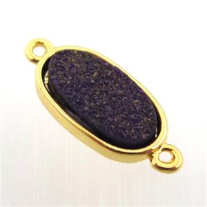 black agate druzy oval connector, gold plated, approx 8-16mm [GM12666]