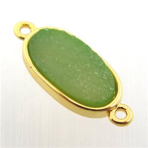 green agate druzy oval connector, gold plated, approx 8-16mm [GM12669]