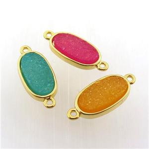 agate druzy oval connector, gold plated, mix color, approx 8-16mm [GM12671]