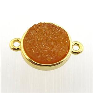 orange agate druzy circle connector, gold plated, approx 12mm dia [GM12672]