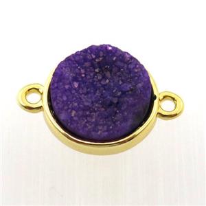 purple agate druzy circle connector, gold plated, approx 12mm dia [GM12673]