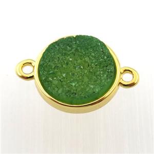 green agate druzy circle connector, gold plated, approx 12mm dia [GM12674]