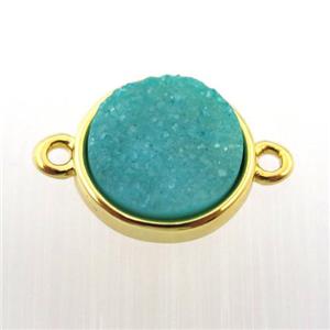 aqua agate druzy circle connector, gold plated, approx 12mm dia [GM12676]