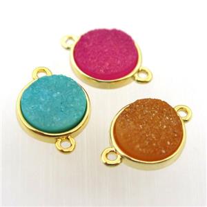 agate druzy circle connector, gold plated, mix color, approx 12mm dia [GM12677]