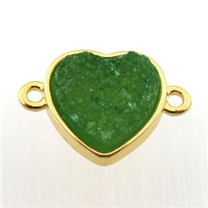 green agate druzy heart connector, gold plated, approx 12mm dia [GM12678]