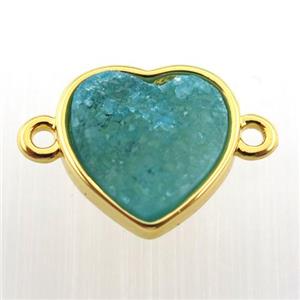 blue agate druzy heart connector, gold plated, approx 12mm dia [GM12679]
