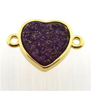 purple agate druzy heart connector, gold plated, approx 12mm dia [GM12680]