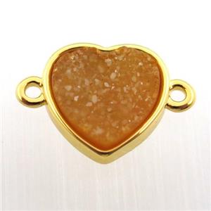 orange agate druzy heart connector, gold plated, approx 12mm dia [GM12681]
