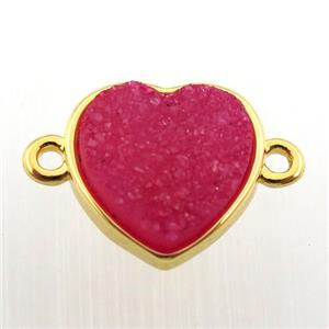 hotpink agate druzy heart connector, gold plated, approx 12mm dia [GM12682]
