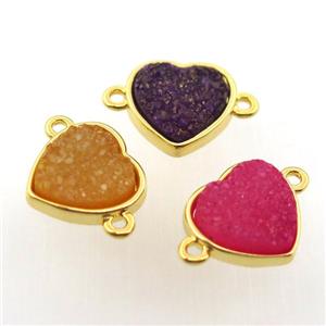 agate druzy heart connector, gold plated, mix color, approx 12mm dia [GM12683]
