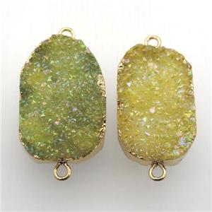 olive druzy quartz connector, freeform, gold plated, approx 20-35mm [GM12695]