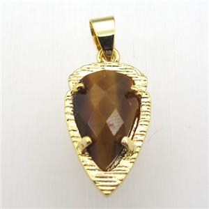 Tiger eye stone teardrop pendant, gold plated, approx 13-21mm [GM12767]
