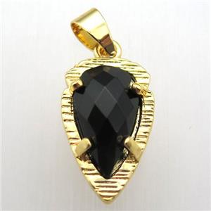 black onyx agate teardrop pendant, gold plated, approx 13-21mm [GM12769]